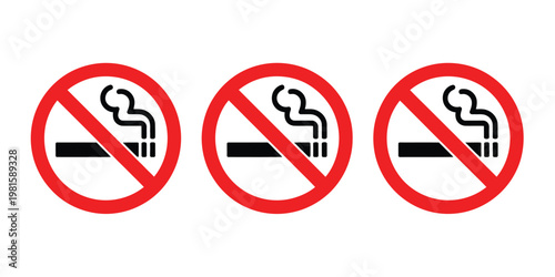 No smoking sign symbol red crossed cigarette icon vector illustration for public safety warning and signage design