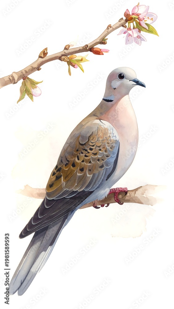 Fototapeta premium A bird perched on a blossoming branch