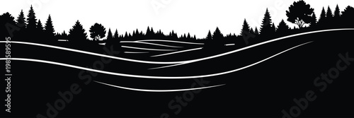 Rolling Hills Fields Lines Silhouette Vector Landscape Nature Background Illustration