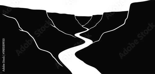 River Canyon Valley Silhouette Vector Landscape Nature Minimal Background Illustration