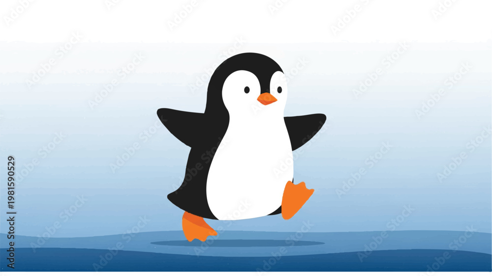 Obraz premium Cartoon Penguin Character Walking Alone.