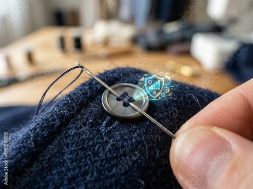 Sewing a Button with Blue Digital Targeting and UI HUD