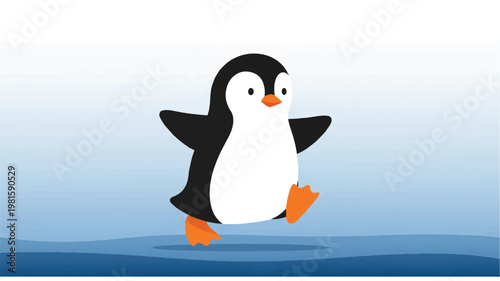 Cartoon Penguin Character Walking Alone.
