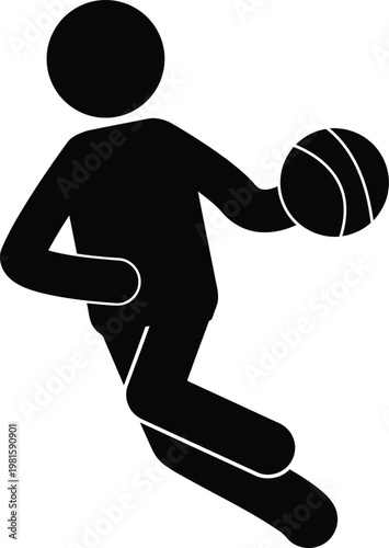 Basketball Player Dribbling Ball Silhouette, Sports Action and Athlete Icon Vector Illustration
