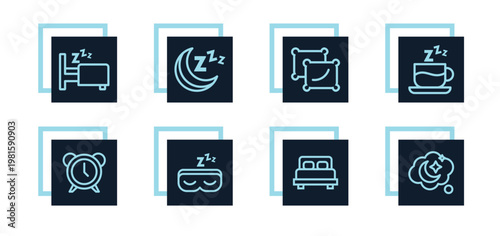 Dream, nap, sleep, night, bedroom, bed, pillow, blanket, moon, stars Icon Pack for Website, Apps and UI Interfaces