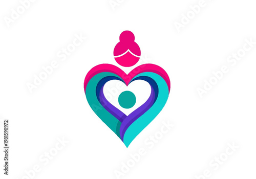 Mother and Child Heart Logo Icon - Abstract Colorful Symbol for Maternity, Childcare, and Family Wellness