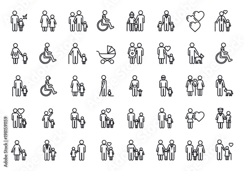 Inclusive Family Icon Set for Social Diversity and Community Representation