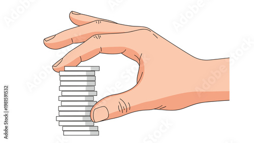 Human hand reaching out to stack silver coins in a neat pile representing financial savings, investment growth, and wealth management strategies.