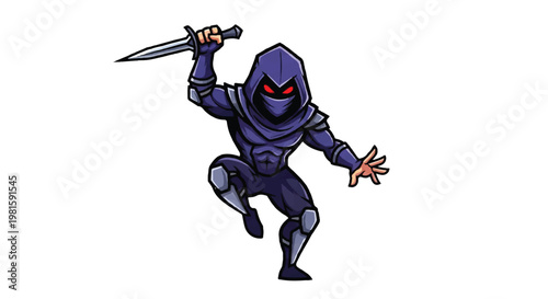 Cartoon ninja with dagger isolated on white background