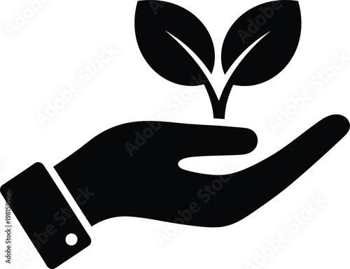 Tree growth icon hand holding sprout symbol of nurturing and environmental care