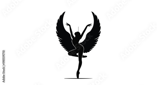 black silhouette of a winged dancer in yoga pose