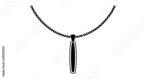 A black and white illustration of a pendant necklace minimalist silhouette