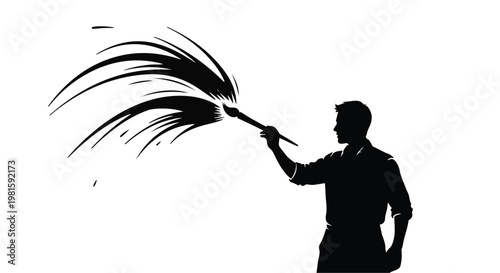 man spraying with broom silhouette