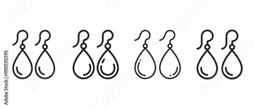 Teardrop Earring Outline Icons Set. for Jewelry Design and Fashion Concepts on White Background.