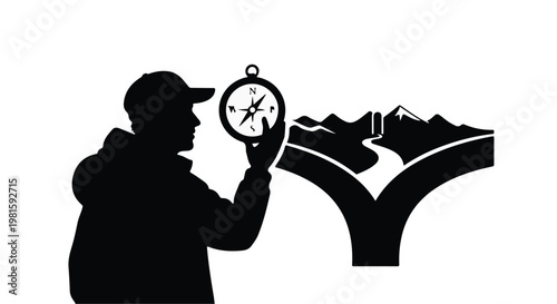 hiker using compass to navigate mountain trail