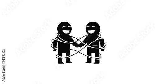 Two smiling figures connected by intertwined lines, symbolizing strong friendship and unity.