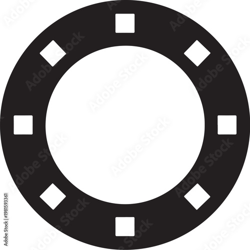 Black poker chip icon, vector gambling token, casino symbol, white background