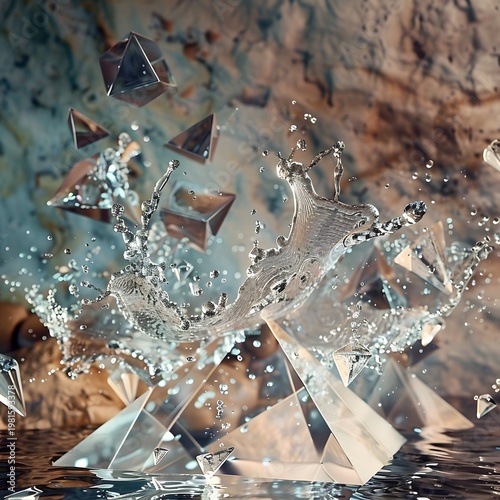 Frozen Liquid Motion with Hyperreal Texture and Light Refraction