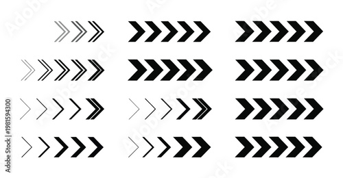 Series of chevron arrows in black and grey, indicating forward movement