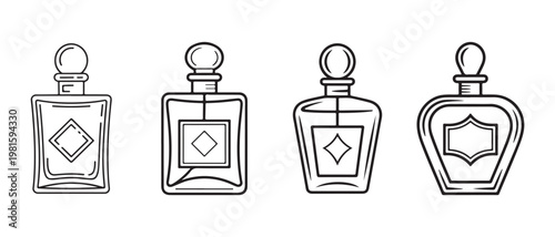 Vintage Perfume Bottles Line Art Illustration Set. for Luxury Fragrance and Beauty Packaging Design.