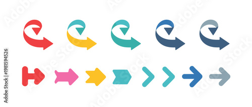 Colorful collection of curved and straight arrow icons in various styles.