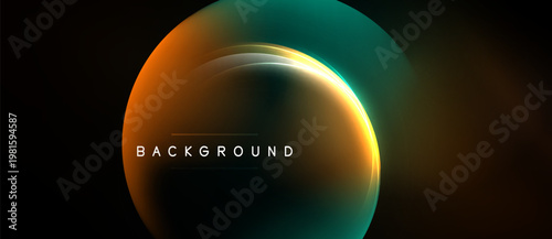 Tableau sur toile Abstract orange teal sphere dominates black space