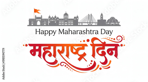 creative banner of Maharashtra Day Hindi Calligraphy with Maharashtra map vector and Shivaji Maharaj illustration