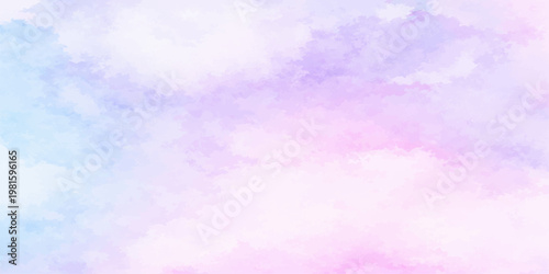 Abstract colorful watercolor background featuring a soft blue and pink sky with cloudscape textures on vintage paper for a summer nature wallpaper design