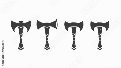 Four stylized axes in a row against white background, different shapes
