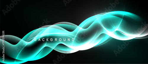 Abstract flowing lines, turquoise glow, dark background. Smooth curves create dynamic visual effect. Modern design element.