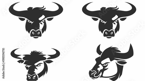 Collection of stylized illustrations depicting the heads of horned animals, black on a white background