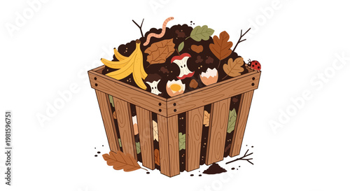 Brown wooden garden waste leaf bin.