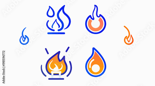 Several stylized icons of flames, showcasing different flame shapes and visual representations