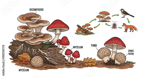 Mushrooms Growing on Tree Stump.