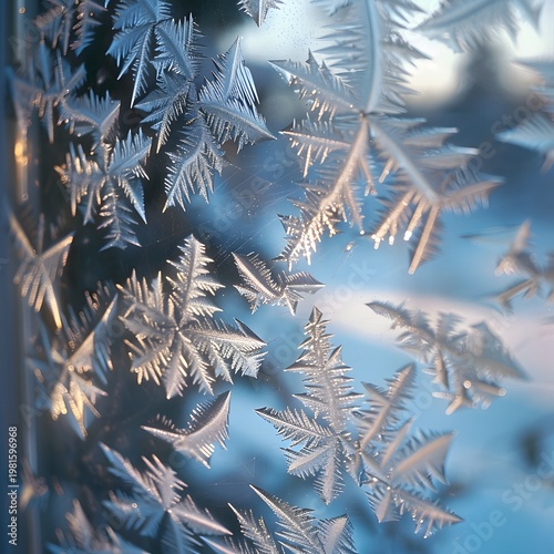 Winter Texture of Frosted Glass with Natural Ice Patterns in Elegant Close-Up Composition