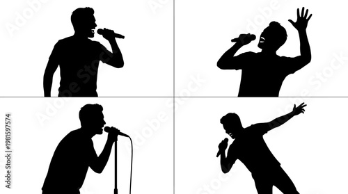 Vocalist Silhouette Vector Set – Singing Performance Poses in Clean Grid Layout