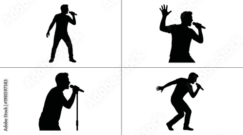 Vocalist Silhouette Vector Set – Singing Performance Poses in Clean Grid Layout