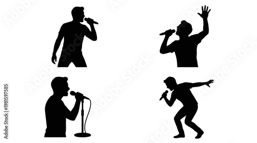 Vocalist Silhouette Vector Set – Singing Performance Poses in Clean Grid Layout