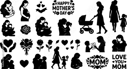 Large Vector Clipart Collection Black White Design Set