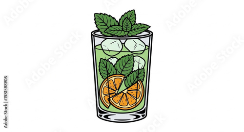 Refreshing Mojito Cocktail Illustration with Mint and Orange.