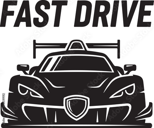 Racing car, fast drive, speedster, vector illustration, black and white