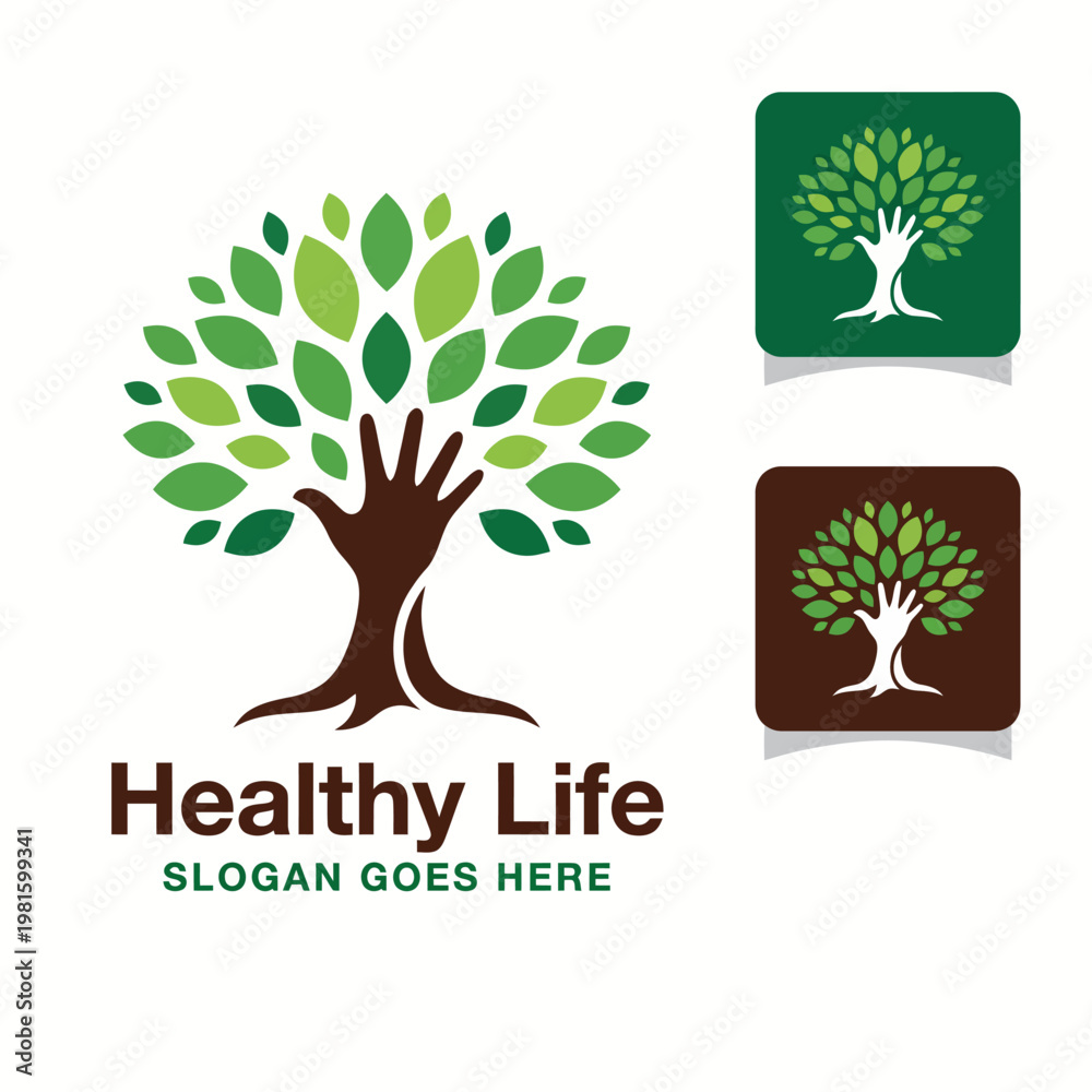 Obraz premium A visually striking logo for 'Healthy Life' featuring a tree, emphasizing the importance of nature and environmental health in our daily lifestyles and well-being.