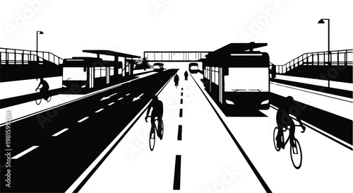 city street with cyclists and bus on road bike lane