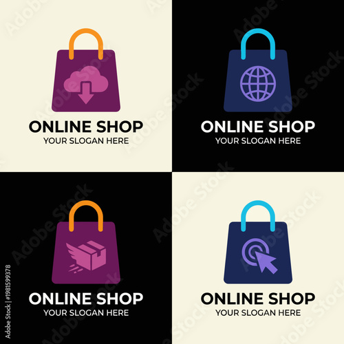 This image presents a captivating collection of shopping bag logos, ideal for online retailers looking to enhance their brand identity in the digital marketplace.