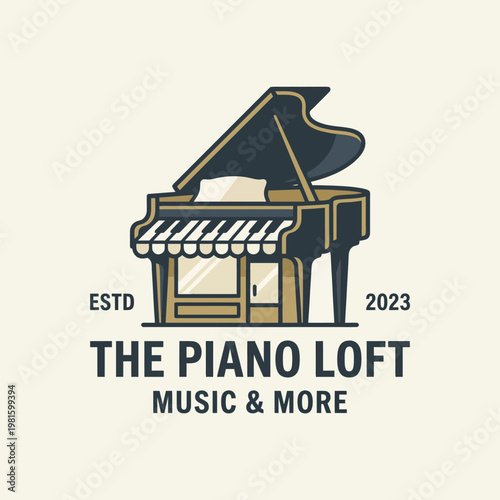 This exquisite logo design showcases a grand piano, capturing the essence of music and artistry, ideal for a music shop or studio specializing in performances.