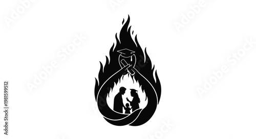black flame logo with dog silhouette and heart