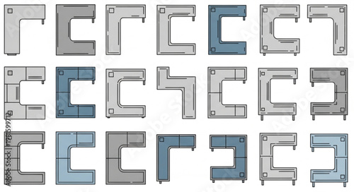 Collection of Modern Sectional Sofas Top View.