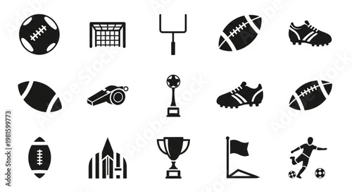 Collection of American Football and Soccer Sport Icons.