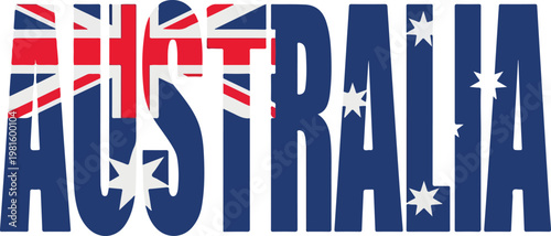 Australia country drawing vector text with Australian flag