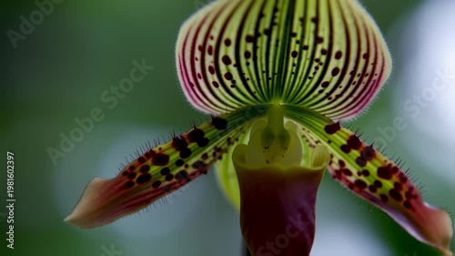 Exotic Lady Slipper Orchid Close-Up: Botanical Beauty and Delicate Details Captured
